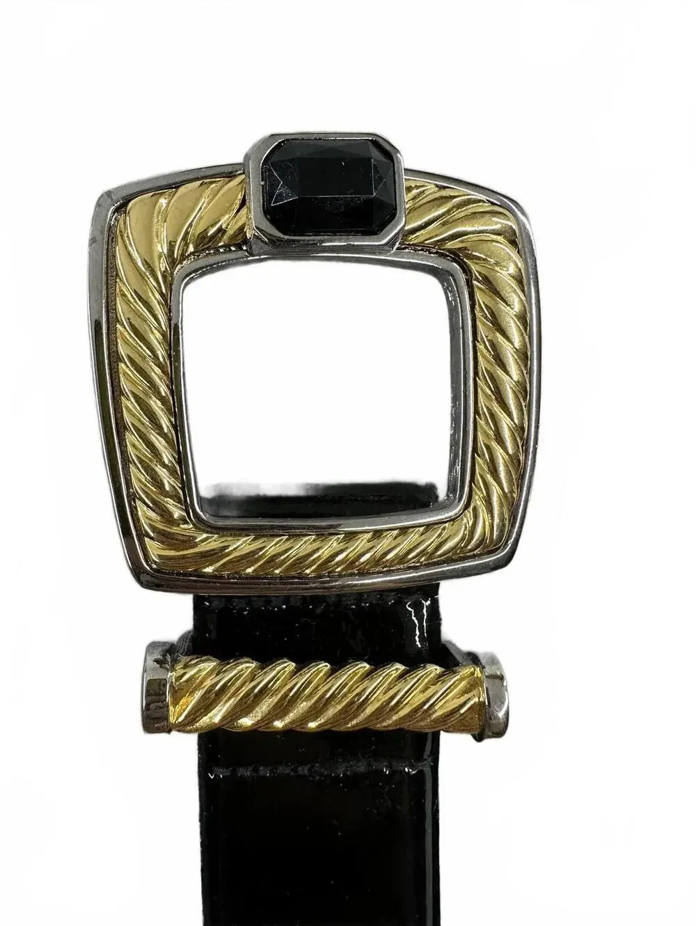 Talbots Vintage Black Patent Leather Belt with Gold Buckle